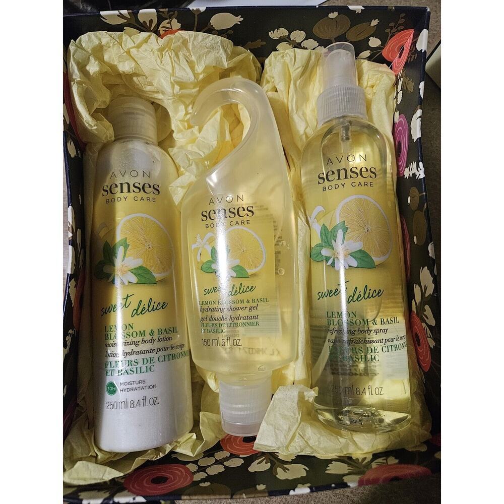Avon Senses Body Care Lemon Blossom & Basil 3pc set new
